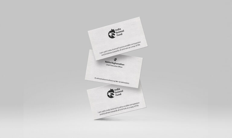 Premium business card mockup showing both front and back design for India Animal Fund
