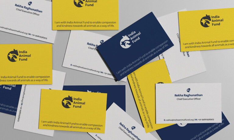 Premium business card mockup showing both front and back design for India Animal Fund