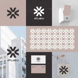 Atlas U branding design – minimalist real estate logo with circular motif and neutral color palette by Shruti Singh