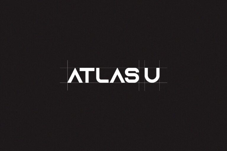 Atlas U branding design – minimalist real estate logo with circular motif and neutral color palette by Shruti Singh
