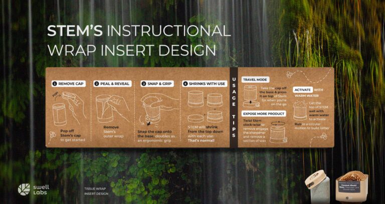 Layout design + Instructional illustration for STEM's tissue wrap insert.