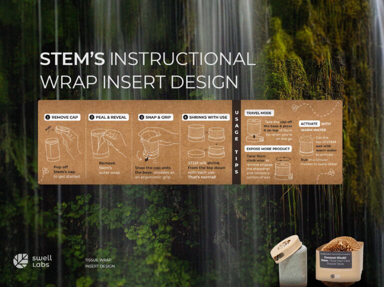 Layout design + Instructional illustration for STEM's tissue wrap insert.
